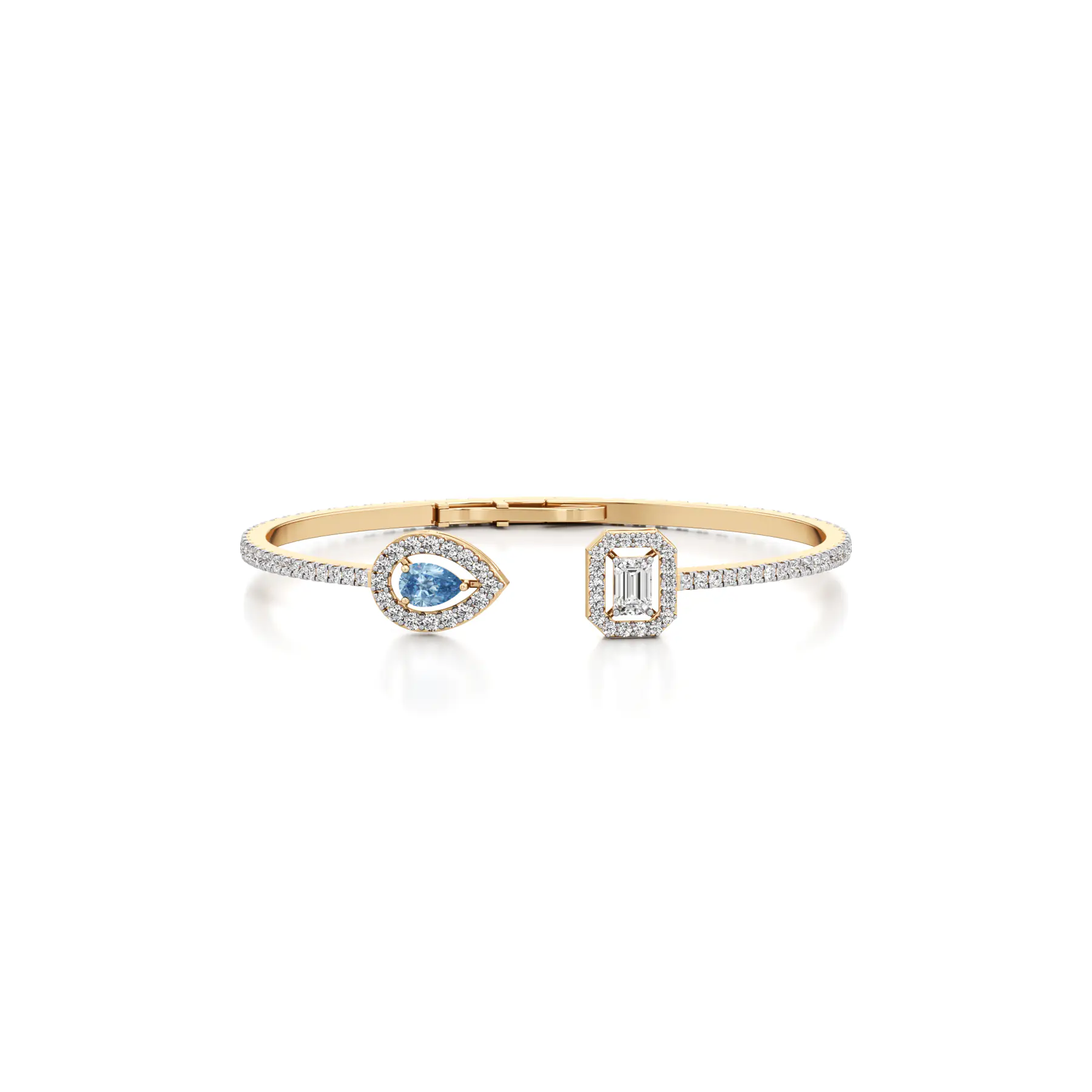 Radiant and Sapphire Gemstone Diamond Bracelet in Yellow 14k Gold
