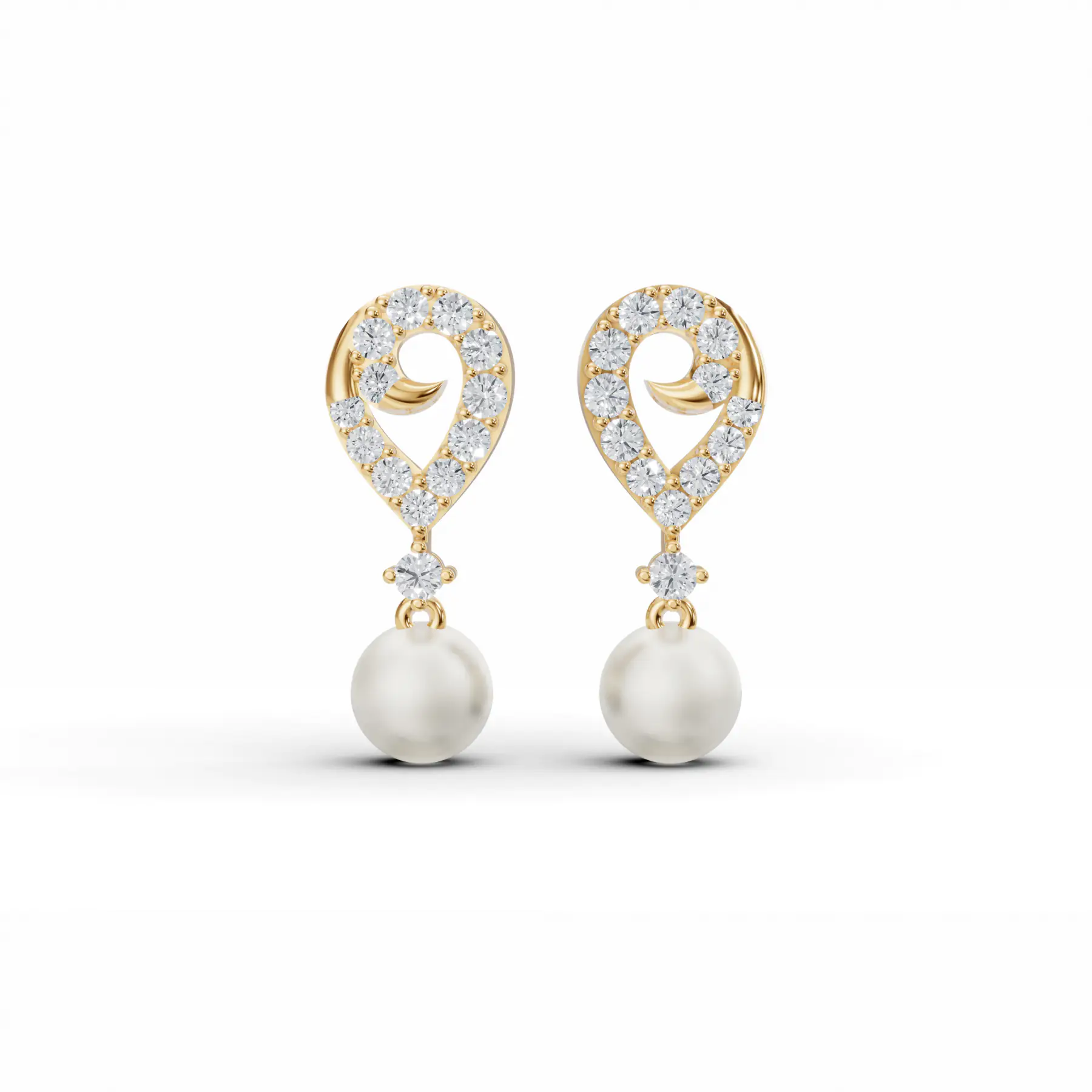 Diamond and Pearl Drop Earrings in Yellow 14K Gold