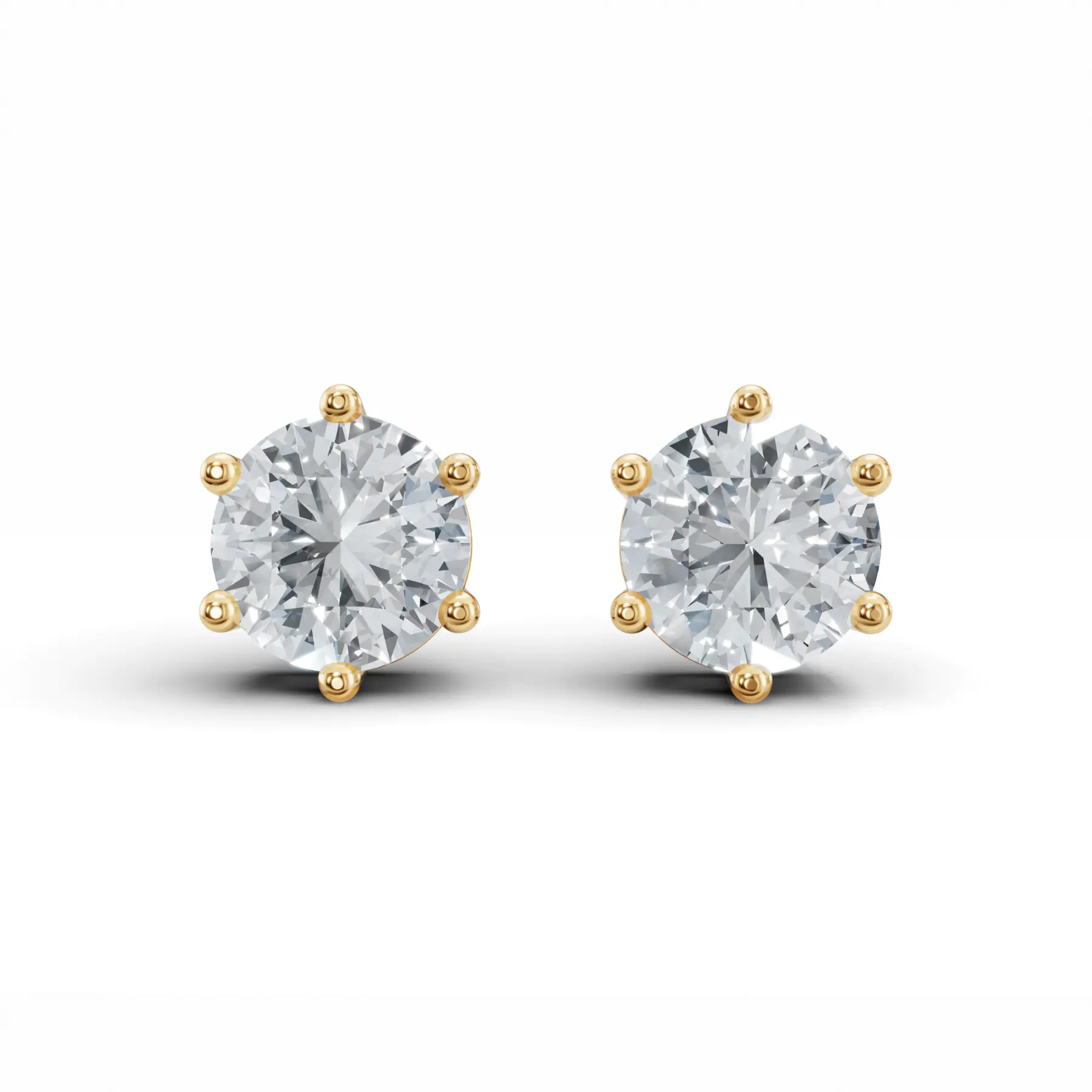 Classic Solitaire Stud Diamond Earrings in Yellow 14k Gold