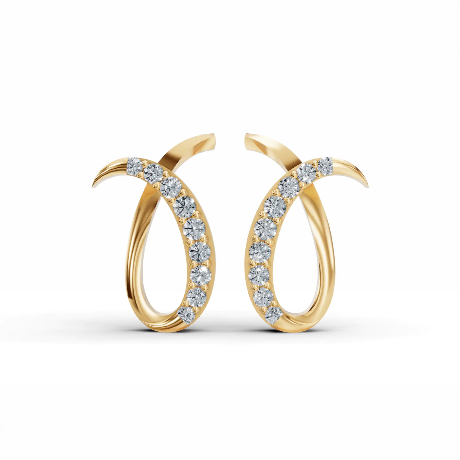Diamond Swirl Studs in Yellow 14k Gold