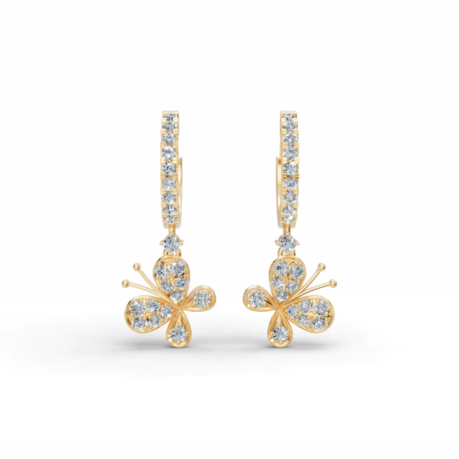 Fluttery J-Hook Diamond Studs in Yellow 14k Gold
