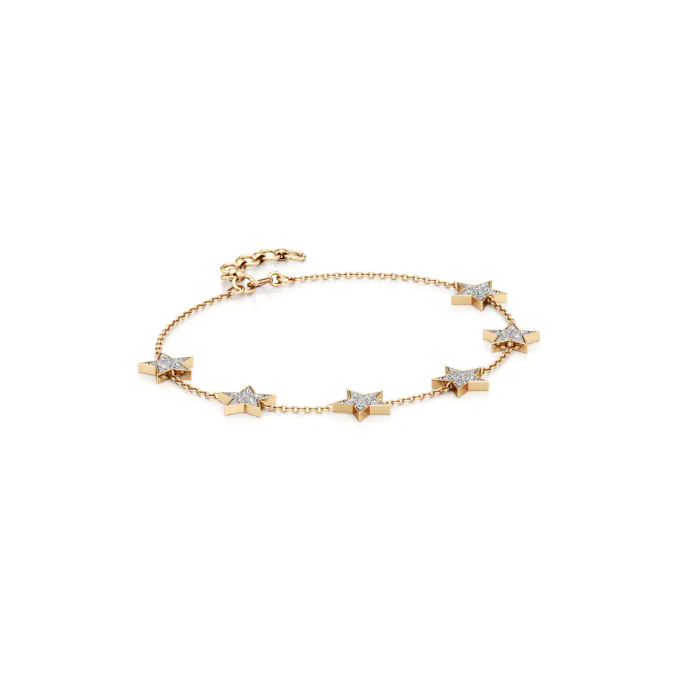 5-Star Lustrous Diamond Bracelet in Yellow 14k Gold