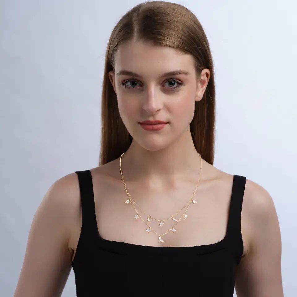 Moon-light Station Diamond Chain in Yellow 14k Gold