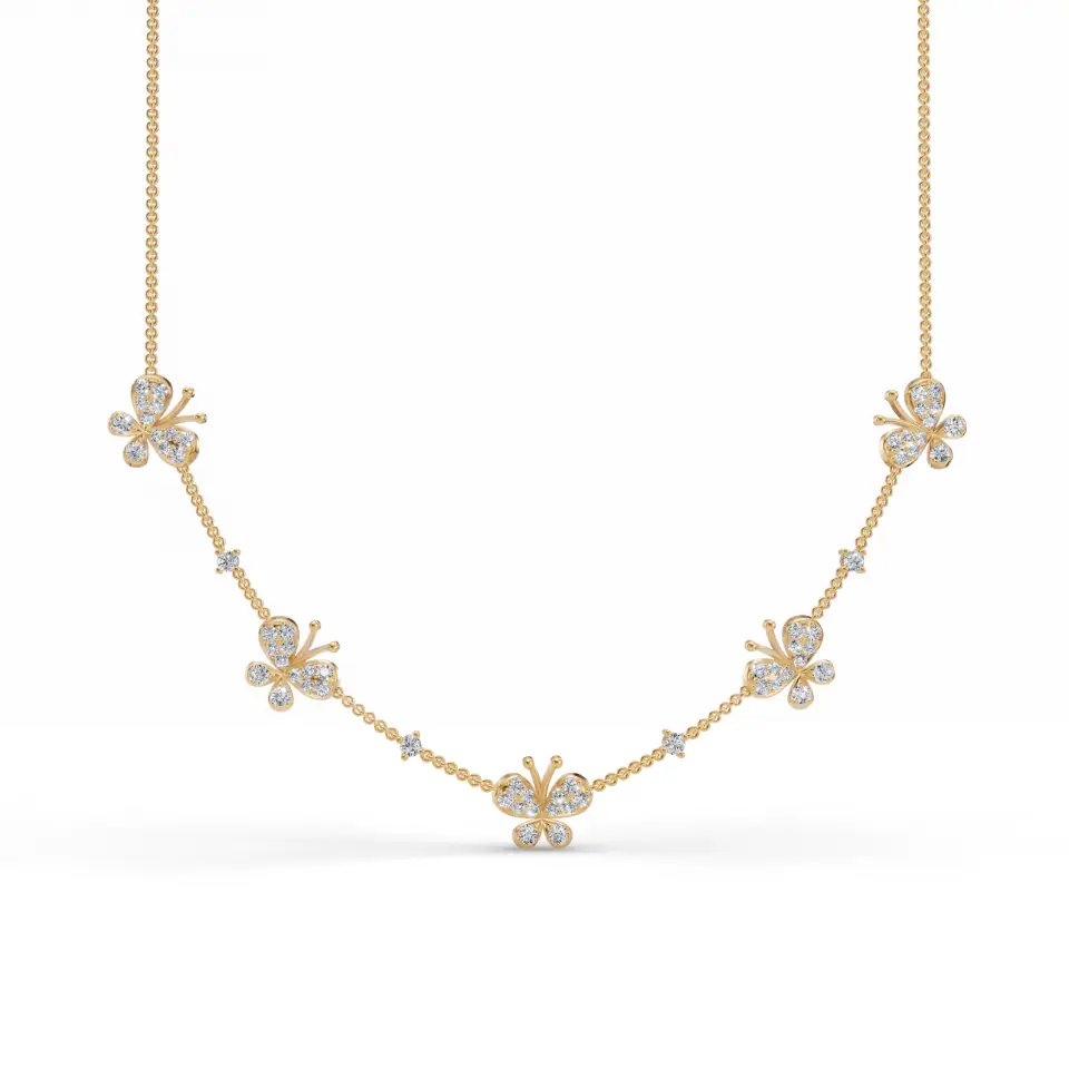 Fluttering Butterfly Diamond Chain in Yellow 14k Gold