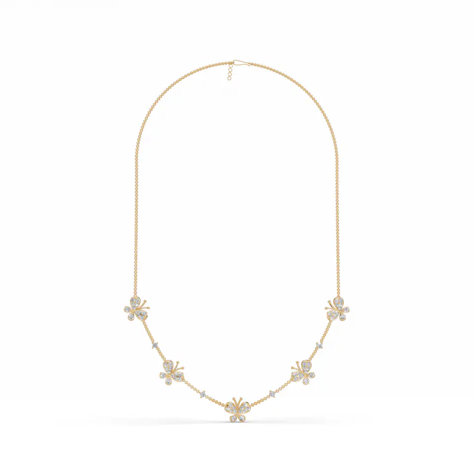 Fluttering Butterfly Diamond Chain in Yellow 14k Gold