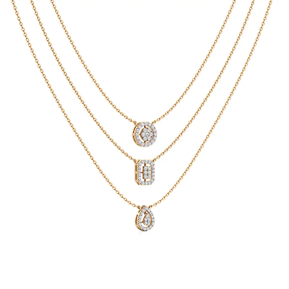 Multi-layered Trio Shaped Pave Diamond Chain in Yellow 14k Gold