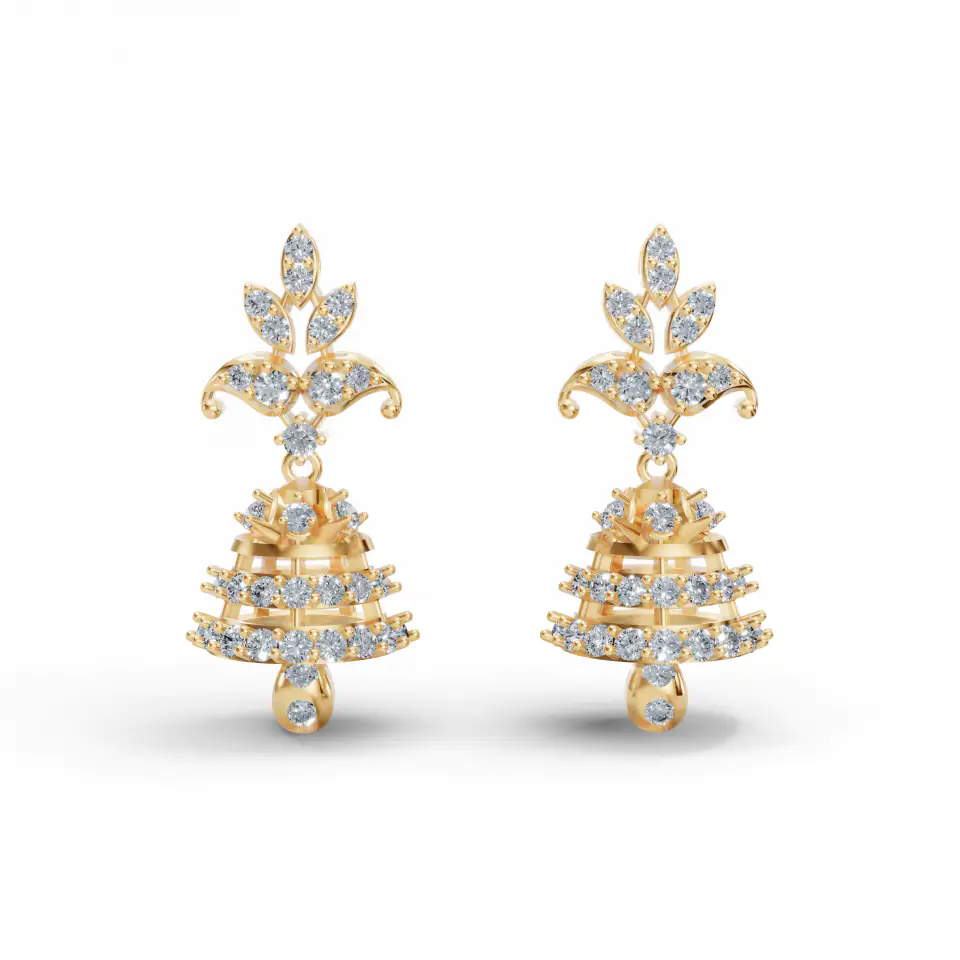 Classic Diamond & Gold Jhumka Earrings in Yellow 14k Gold