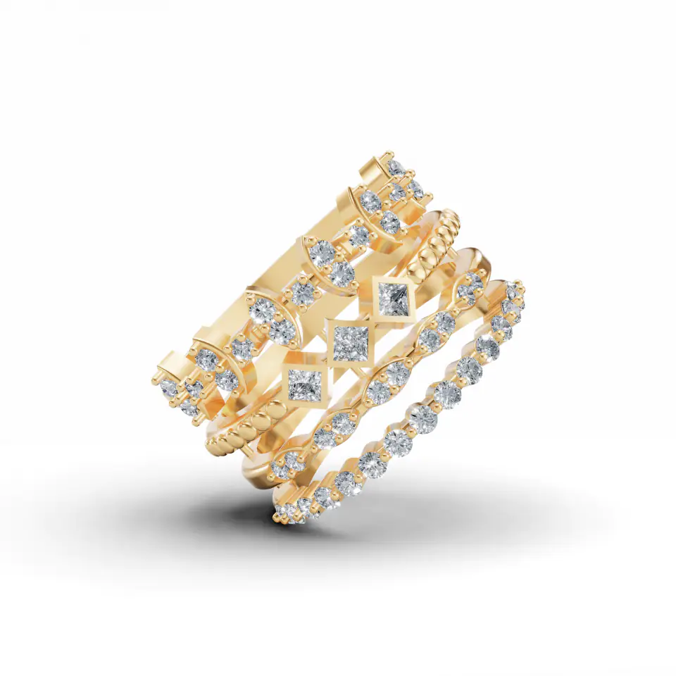 Stackable Geometric Diamond Ring in Yellow 14k Gold