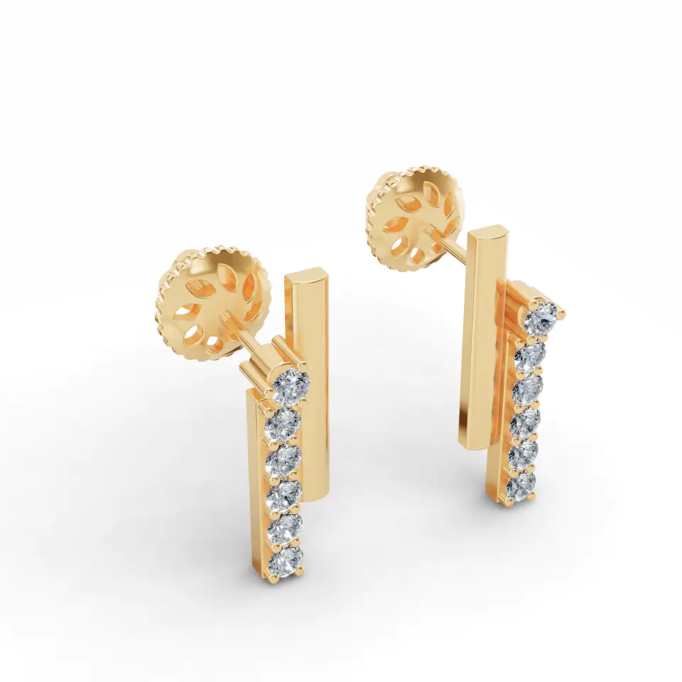 Double Line Diamond Stud Earrings in Yellow 14k Gold