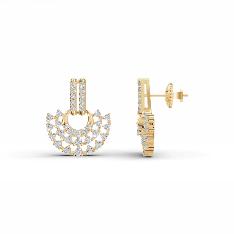Diamond Crescent Earrings in Yellow 14k Gold