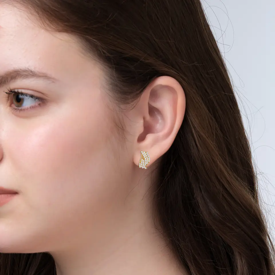 Swirl Celtic Diamond Earrings in Yellow 14k Gold