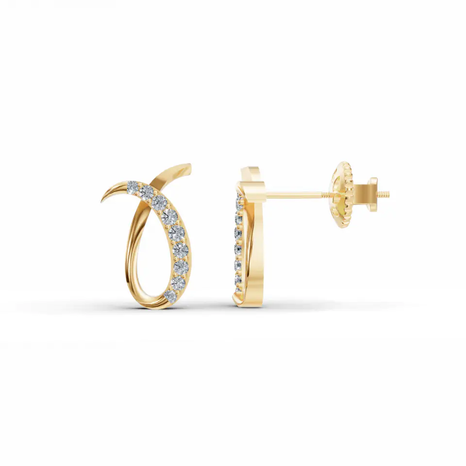 Diamond Swirl Studs in Yellow 14k Gold